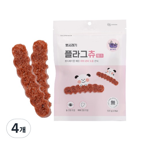 뽀시래기 플라그츄 강아지 치석제거껌, 핑크 눈건강, 120g, 4개