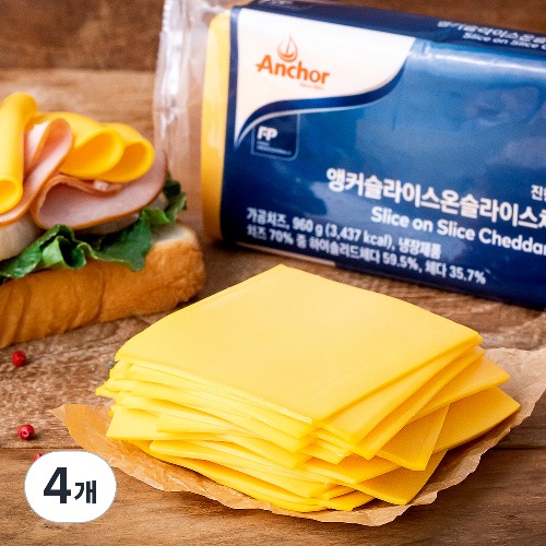 [로켓프레시] 앵커 슬라이스 온 슬라이스 체다치즈 80매입, 960g, 4개